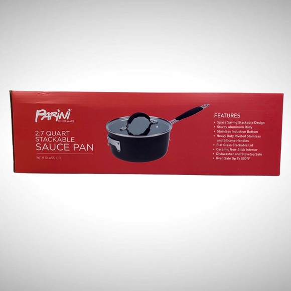 Parini Cookware 2.7 Quart Stackable Sauce Pan With Glass Lid - Picture 2 of 4